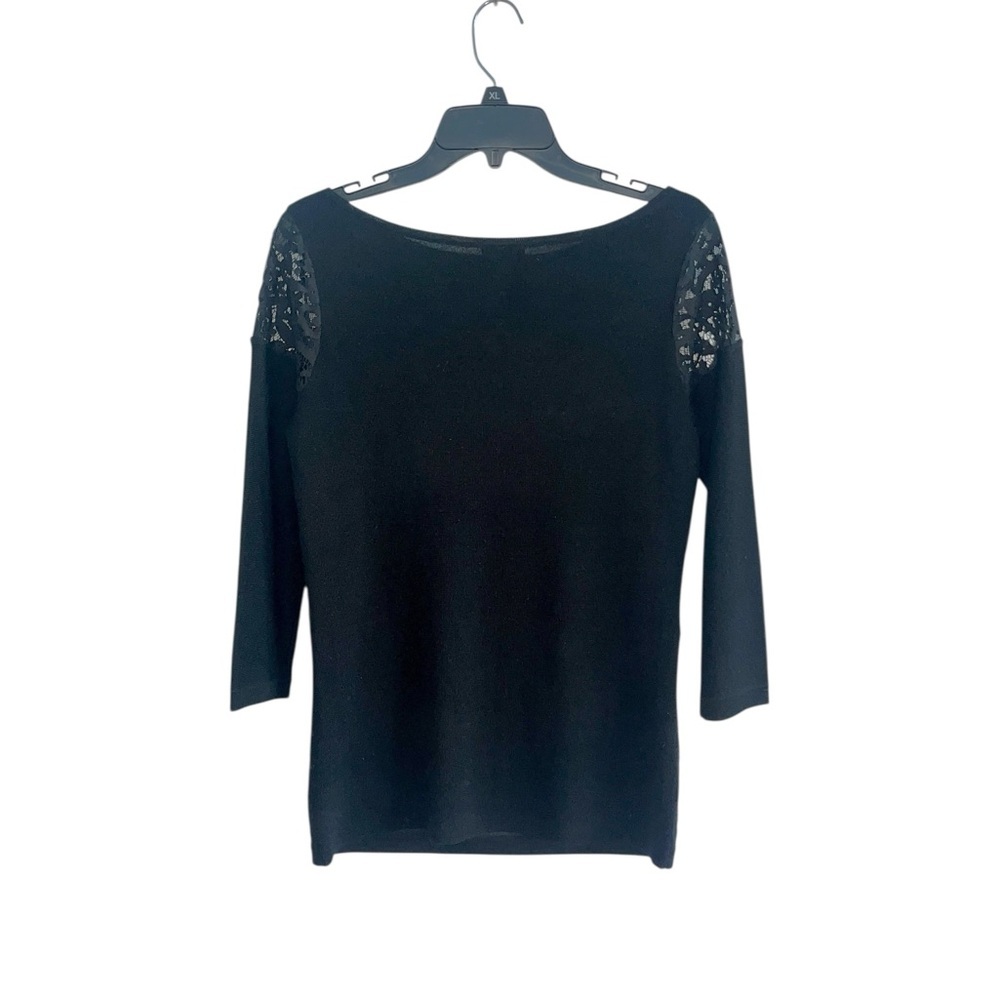 Ann Taylor Black Knit Top with Lace and Solid Horizontal Panels Size S - Picture 3 of 7